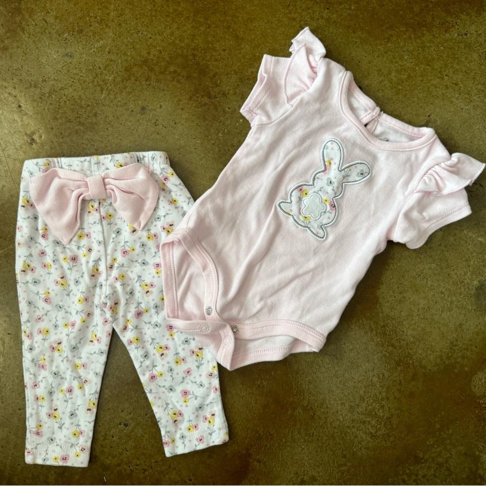 6 month spring Easter Baby Essentials Pink Bunny Outfit onesie set